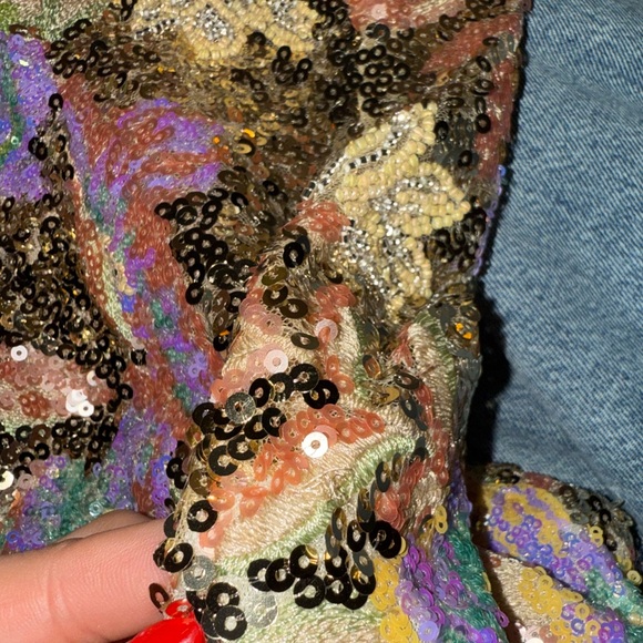 NADINE MERABI Gold Floral Sequin Mini Dress - Picture 4 of 4